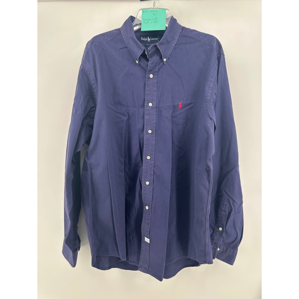 Ralph Lauren Mens XL Navy Blue Cotton Long Sleeve Button Down Shirt Red Pony